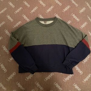 Gray, white and maroon sweater